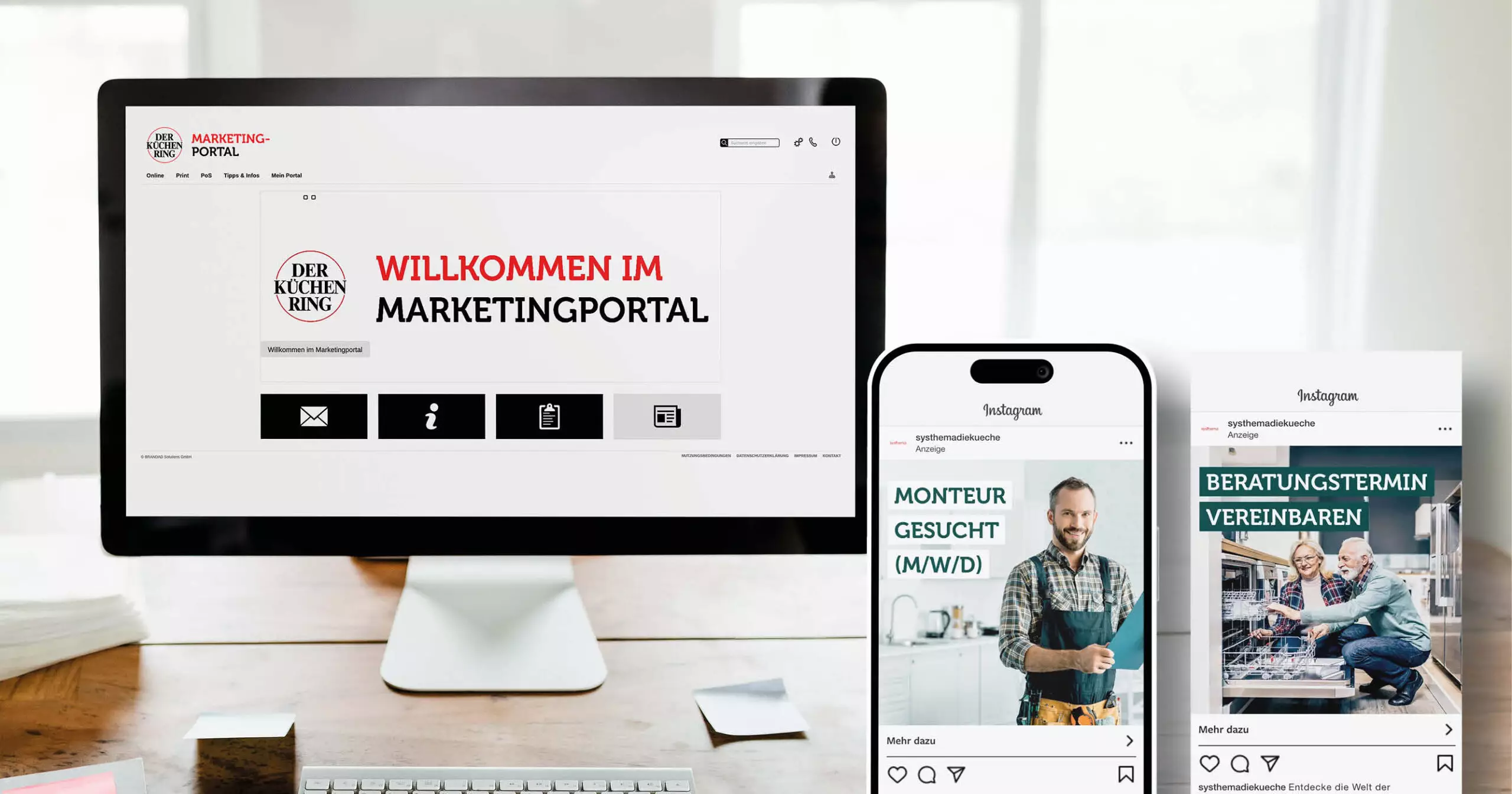 Bild des Marktingportals und was man damit einfach machen kann.